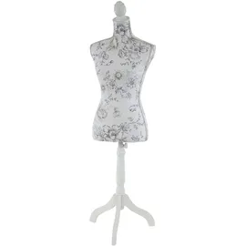 Mendler Schneiderpuppe T222, Schaufensterpuppe Torso weiblich, Fiberglas ~ Weiß mit Blumen