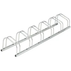Relaxdays Fahrradständer Boden, für 6 Fahrräder, bis 50 mm Reifenbreite, Metall, Garage, Fahrrad-Aufstellständer, silber