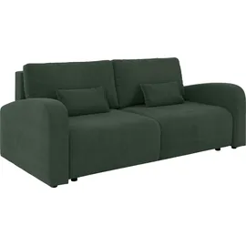 OTTO home 3-Sitzer OTTO HOME "JIGGS wahlweise Schlafsofa mit Bettkasten, Maße B/H/T: 228/96/110 cm", grün (dunkelgrün), B:228cm H:96cm T:110cm, 100% Polyester, Sofas, Sofa mit Wellenunterfederung, enthält 2 Rückenkissen und 2 Zierkissen