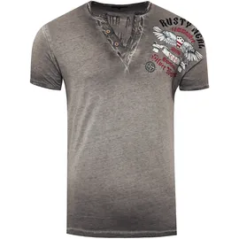 RUSTY NEAL T-Shirt RUSTY NEAL, Herren, Gr. M, grau (anthrazit), 100% Baumwolle, bedruckt, meliert, Rundhals, Shirts T-Shirt, mit modischer Knopfleiste