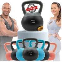 MIWEBA Sports Soft-Kettlebell KB100, 4-10 kg, PVC-Kugelhantel, Eisengranulat, rosa/türkis/grau