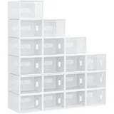 HOMCOM Schuhboxen 18er Set Schuhkarton stapelbar Schuhorganizer Schuhaufbewahrung Aufbewahrungsboxen Schuhschrank Regalsystem mit transparent Tür für Schuhe bis Größe 45, Transparent+Weiß