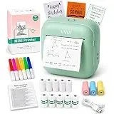 vvia Mini Drucker - Mini Drucker für Smartphone Fotodrucker Mini Thermodrucker Bluetooth Etikettendrucker Sofortdruck Aufkleber Drucker für Geschenke (Green)