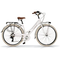 Airbici 605AL Damenfahrrad Citybike 28 Zoll Weiß | Fahrrad Damen Retro Cityräder City Bike | 6 Gänge, Aluminiumrahmen, Schutzblech, LED-Licht und Gepäckträger City-Bike Damen (Rosa)
