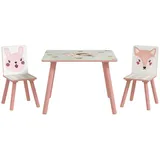 zonekiz Kindertisch mit 2 Stühlen Kindersitzgruppe mit Tiermotiv, Kinder Tisch Stuhl Set Kindermöbel Sitzgruppe für Kinderzimmer, Kindergärten, für 3-8 Jahren Kinder, Rosa