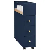 SoBuy Nischenschrank mit 3 Schubladen Badezimmerschrank mit Rollen Blau Bzr195-b