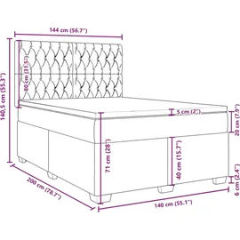 vidaXL Boxspringbett mit Matratze Schwarz 140x200 cm Samt