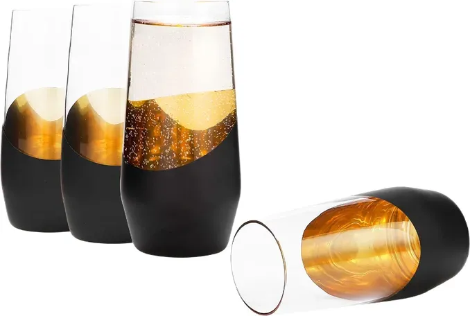 MyGift Set aus 4 schwarzen & goldenen Champagnergläsern ohne Stiel - 325 ml Hochzeitsfeier Gläser, modernes Barzubehör für Sekt, Cocktails, Weihnachtsgeschenke (Elegante Wohn- & Brautparty-Essentials)