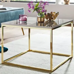 Kadima Design Quadratischer Couchtisch: Marmor-Optik, Metallgestell, Industrial-Stil, pflegeleicht. Weiß, Material: Holz, 60x60x45 cm