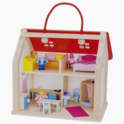goki Puppenhaus Koffer Puppenhaus mit Zubehör, (24-tlg), kann überall hin mitgenommen werden bunt