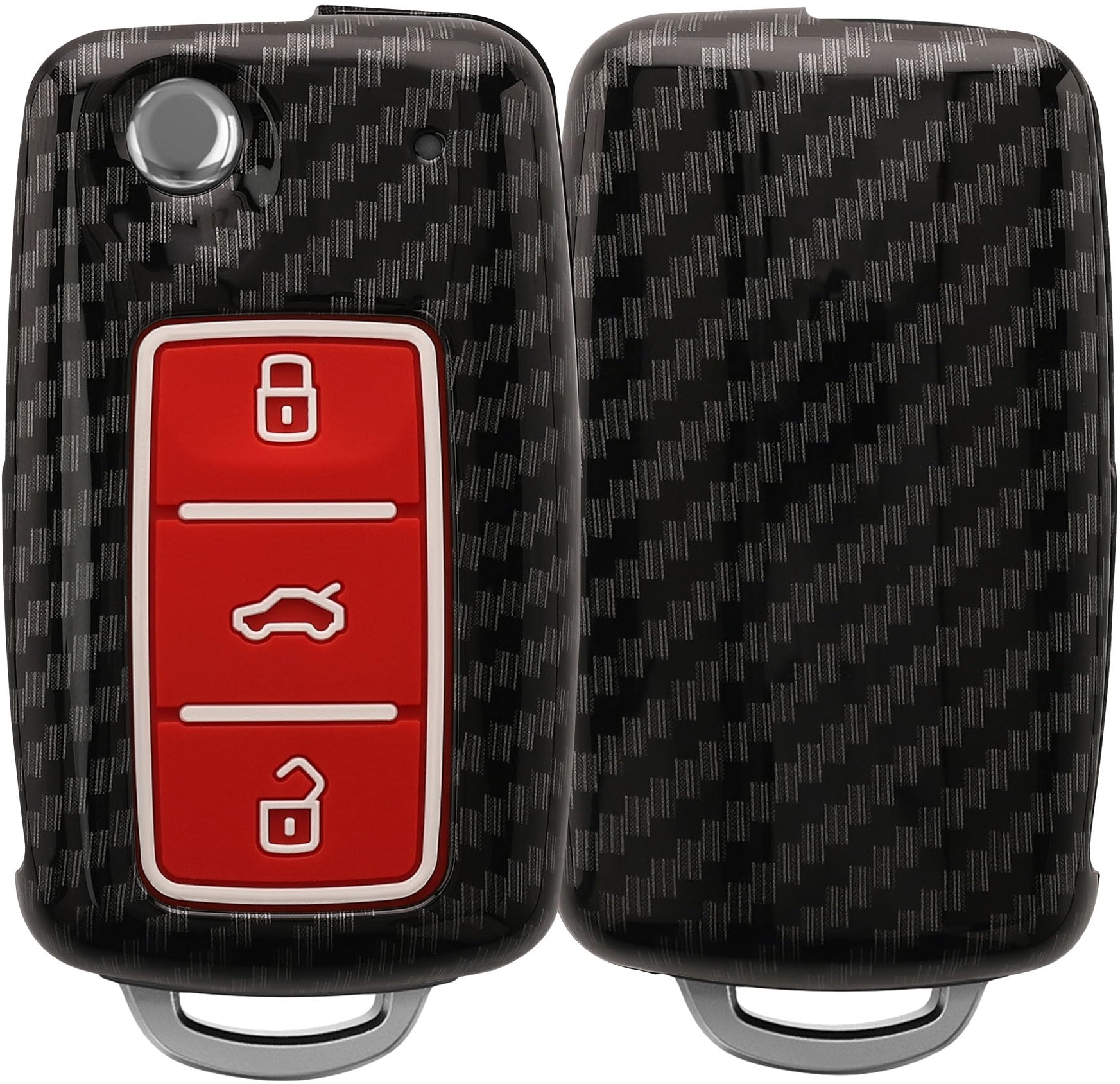 kwmobile Autoschlüssel Hülle kompatibel mit VW Skoda Seat 3-Tasten Autoschlüssel - Hardcover Schutzhülle Schlüsselhülle Cover Carbon Rot Schwarz