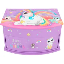 DEPESCHE 12403 Ylvi - Kleines Schmuckkästchen in Lila mit Einhorn-Motiv, Schmuckbox mit Spiegel und Klappdeckel