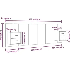 vidaXL Kopfteil mit Nachttischen Weiß Holzwerkstoff
