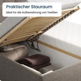home collective Polsterbett 100x200 cm Doppelbett Bett mit verstellbarem Lattenrost & Bettkasten, gepolstertes Kopfteil, Germany | Grau