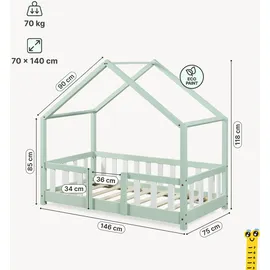 [en.casa] Kinderbett Treviolo 70 x 140 cm Kiefer mintgrün/weiß