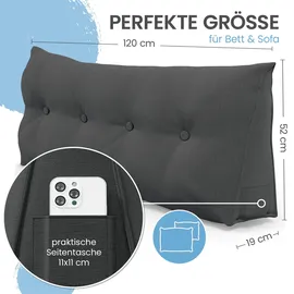 eloneo Rückenkissen – Keilkissen fürs Bett & Sofa, abnehmbarer Bezug, praktisches Seitenfach Handy 1 St Kissen