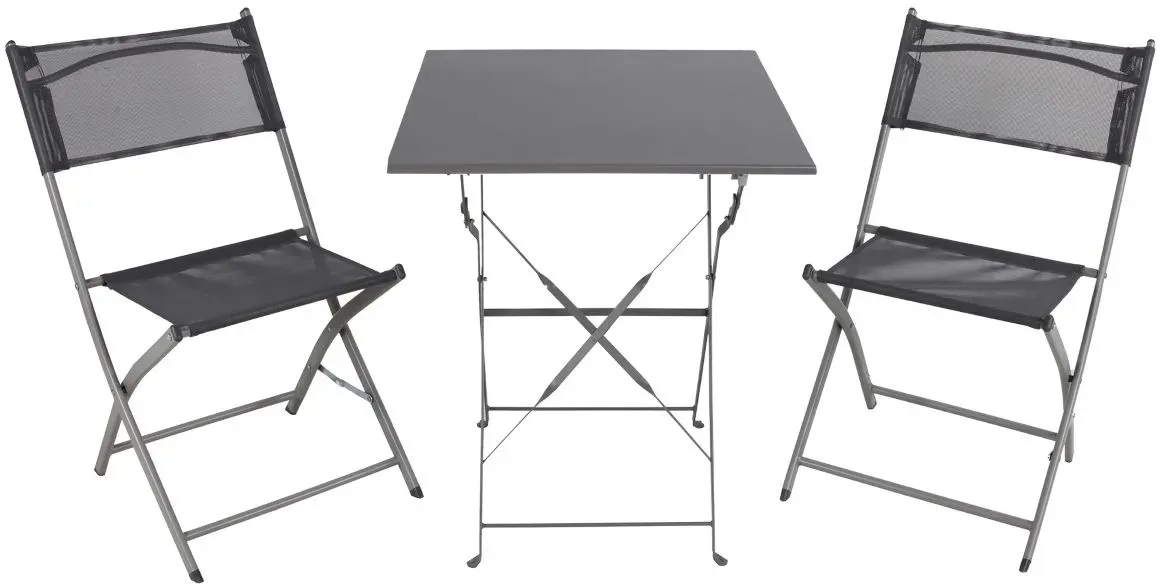 Bistro Set 3-teilig, grau, Sitzgruppe klappbar, Gartenset, Balkonset