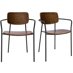 Dunkle Walnussholz und schwarzes Metall Stühle (Set von 2) SUSAN