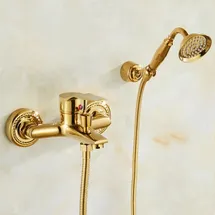 ESIP Badewannenarmatur Gold, Badewanne Armatur Alle Kupfer mit Handbrause, Heiß oder Kalt Duschamaturenset Messing Wannenarmatur mit Brause