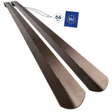biped Metall Schuhlöffel lang 66 cm - Sehr stabiler Premium Schuhlöffel Metall in Hammerschlag-Optik - Schuhanzieher lang mit Haken zum praktischen Aufhängen - Ergonomisch geformt z2797(2x braun)