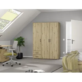 Rauch Drehtürenschrank RAUCH "Kleiderschrank Schrank Garderobe Wäscheschrank VOYAGER", braun (eiche artisan), B:140cm H:194cm T:53cm, Holzwerkstoff, Schränke, Drehtürenschrank, moderne Griffe in Graumetallic mit Außenschubkästen MADE IN GERMANY