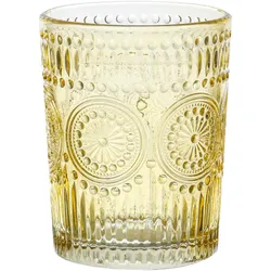 Trinkglas Vintage mit Blumenmuster - Glas - 280ml - H: 10cm - Bohostil - gelb