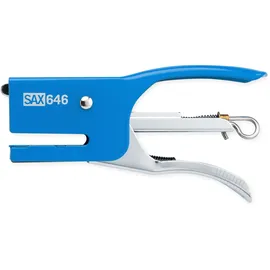 Sax Hefter Heftzange Metall, Blau, für 6/4 Klammern, max. Tiefe 28mm, für 20 Blatt, Robustes Metall, Geschlossene Haftung