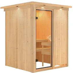 Karibu Sauna Norin ohne Ofen inkl. Dachkranz inkl. 8-teiligem gratis Zubehörpaket (Gesamtwert 191,92€)