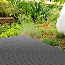 ECD Germany WPC Terrassenfliesen 60 x 30 cm / 12 St. 2 m2 Anthrazit