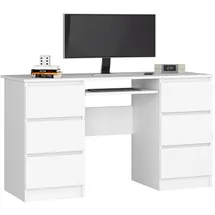 Akord Schreibtisch, Weiß, Holzwerkstoff, 6 Schubladen Rechteckig,Rechteckig, 135x77x50 cm, Arbeitszimmer, Schreibtische, Computertische