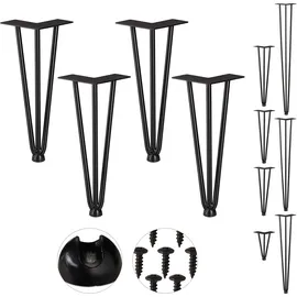 Relaxdays Hairpin Legs, 4er Set, 3 Streben, Metall, Haarnadel Tischbein für Hocker, Tisch & Schrank, 30 cm hoch, schwarz