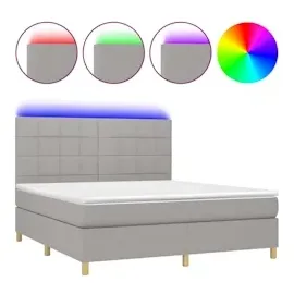 vidaXL Boxspringbett mit Matratze & LED Hellgrau 160x200 cm Stoff