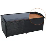 Sitzbank Gartenbank mit Auflagenbox Rattan Kissentruhe Polyrattan Bank Schwarz