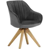 Armlehnenstuhl CHILL Stoffbezug anthrazit/ Gestell Eiche - Sessel 360° drehbar - Microfaser anthrazit - Gestell  Eiche massiv - natur - 100% Polyester