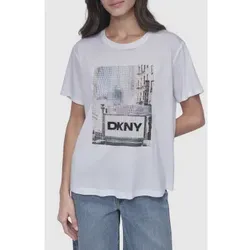 DKNY für Damen. DJ5T1439 Stadt-T-Shirt weiß (S), Lässig, Baumwolle, Kurzarm