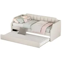 Odikalo Kinderbett Gepolstertes Schlafsofa Einzel Tagesbett mit Rollen Beige/Grau 90x200 beige|weiß