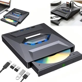 7-in-1 Externes USB-DVD-Laufwerk und Blu-ray-Player, USB C 3.0 Typ-C tragbarer BD/DVD/CD-Brenner, Lesegerät mit 3 USB-Anschlüssen, Hub und SD/TF-Kartenleser, 6 x optisches Blu-ray-Laufwerk für Laptop