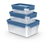 Emsa Clip & Close Eco Frischhaltedosen-Set, 3-tlg., 0,55/1,0/2,2 L, Öko-Design, auslaufsicher, hygienisch, mikrowellen-/gefrier-/spülmaschinengeeignet, BPA-frei, Blau,