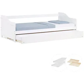 Homestyle4u Ausziehbett 90 x 200 cm Kiefer massiv weiß