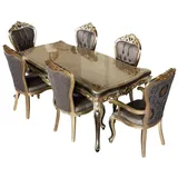 Casa Padrino Esszimmer-Set Casa Padrino Luxus Barock Esszimmer Set Lila / Antik Gold / Schwarz - 1 Barock Esstisch & 6 Barock Esszimmerstühle - Luxus Esszimmer Möbel im Barockstil - Prunkvolle Barock Esszimmer Möbel