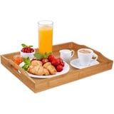 Dudoplatz Bambus Serviertablett mit Griffen Serviertablett Ideen für Abendessen, Tee, Bar, Tisch, Frühstückstablett, gut für Partys oder Betttablett(37 x 26 x 5.0 cm)