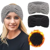 DRESHOW Stirnband Damen Winter Stirnbänder Strick, Haarband Ohrenwärmer, Dickes Fleecefutter Haarbänder Verdicken Headwrap Kopfband für Damen - 1 stück (2er Pack)