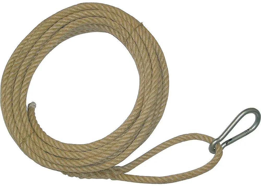 Bau-Aufzugseil, einerseits Öse mit Karabinerhaken, andererseits glattes Ende, Hanf 20 mm, Länge 25 m