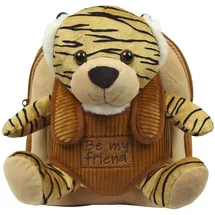Perletti Kuscheltier Rucksack für Kinder mit Tiger Plüschtier - Pluschspielzeug Weich Flauschig Kindergarten Schultasche mit Tasche für Plüsch Tier - 3 4 5 Jahren Baby Kindertasche 27x21x9 cm (Tiger)