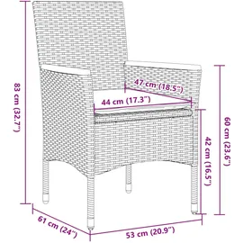 vidaXL 3-tlg. Garten-Essgruppe mit Kissen Beige Poly Rattan und Glas