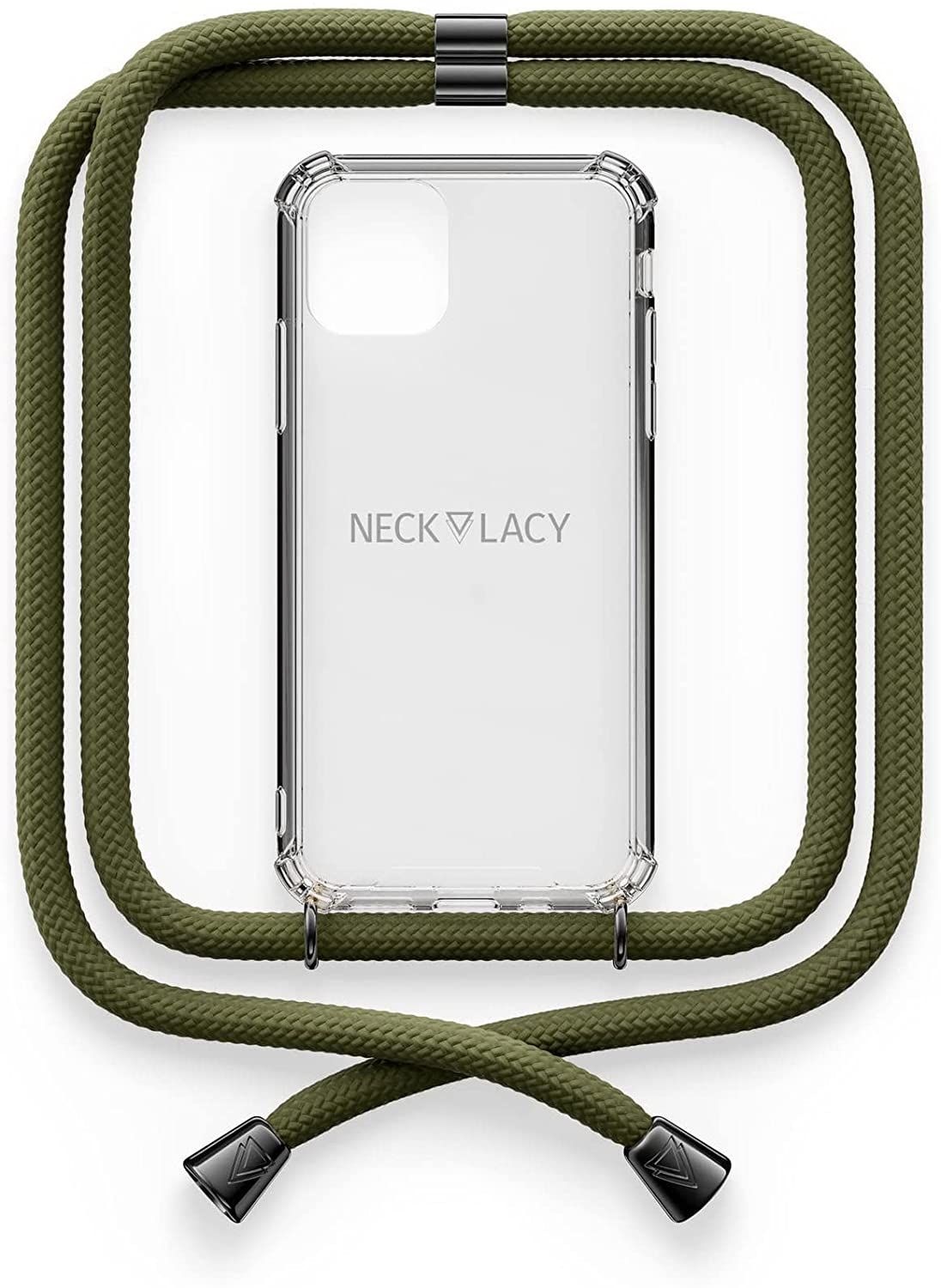 NECKLACY Handykette Handyhülle zum umhängen - für iPhone 7/8 - Case / Handyhülle mit Band zum umhängen - Trageband Hals mit Kordel - Smartphone Necklace, Dark Olive Gunmetal