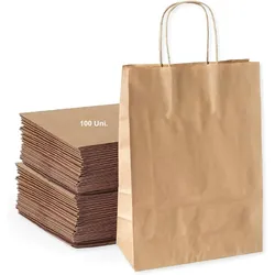 100 Braune Kraftpapiertüten mit Henkeln 32X12X42cm - Tasche für Einkäufe, Geschenke, Hochzeiten