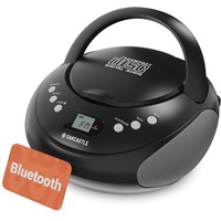 OAKCASTLE CD250 Tragbar Bluetooth Boombox | Einfache Kontrollen CD Player fur Kinder | Tragbare CD Spieler mit FM Radio, 30 Radiovoreinstellungen, LED-Anzeige & Kopfhörerbuchse (Schwarz)