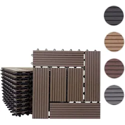 WPC Bodenfliese Rhone, Holzoptik Balkon/Terrasse, 11x je 30x30cm = 1qm ~ Basis, coffee versetzt