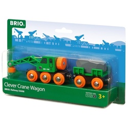 BRIO® Spielzeugeisenbahn-Lokomotive World Waggon Grüner Kranwagen mit Anhänger und Fracht 4 Teile 33698